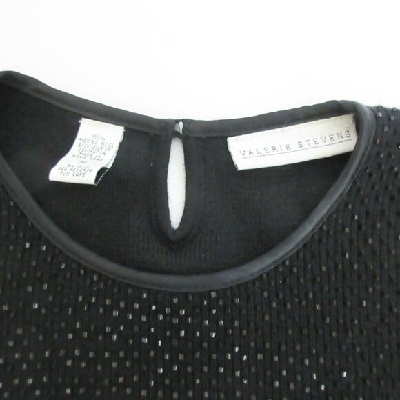 Valerie Stevens Black Top Size Medium Beaded 100% Merino Wool Sleeveless Shell - Picture 4 of 7
